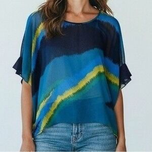 Express‎ Blouse Women S Blue Sheer Top Work Business Casual Office Artsy Teacher